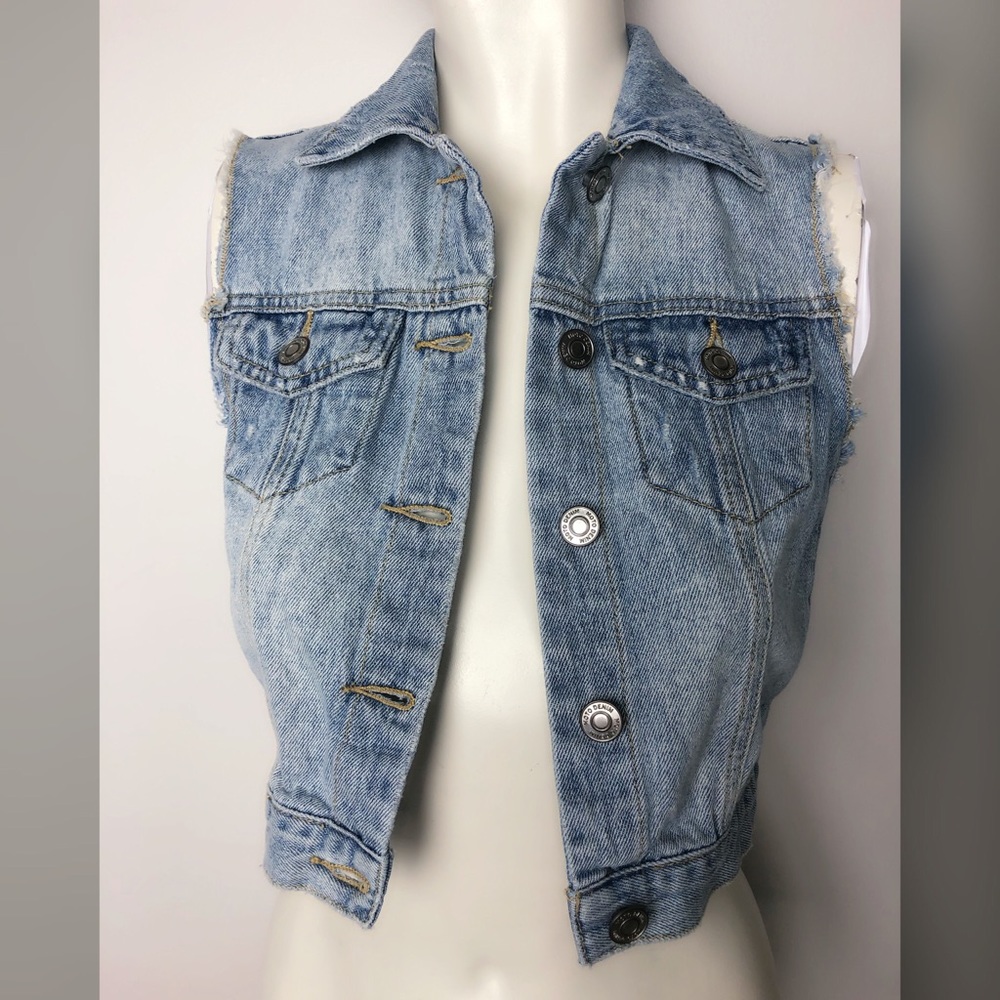 Topshop Moto Blue Cut-off Distressed Jean Vest Size 4